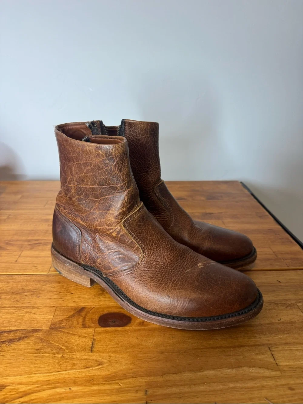 Vintage Shoe Company Jonathin Brown Leather Side Zip Boots Size 9